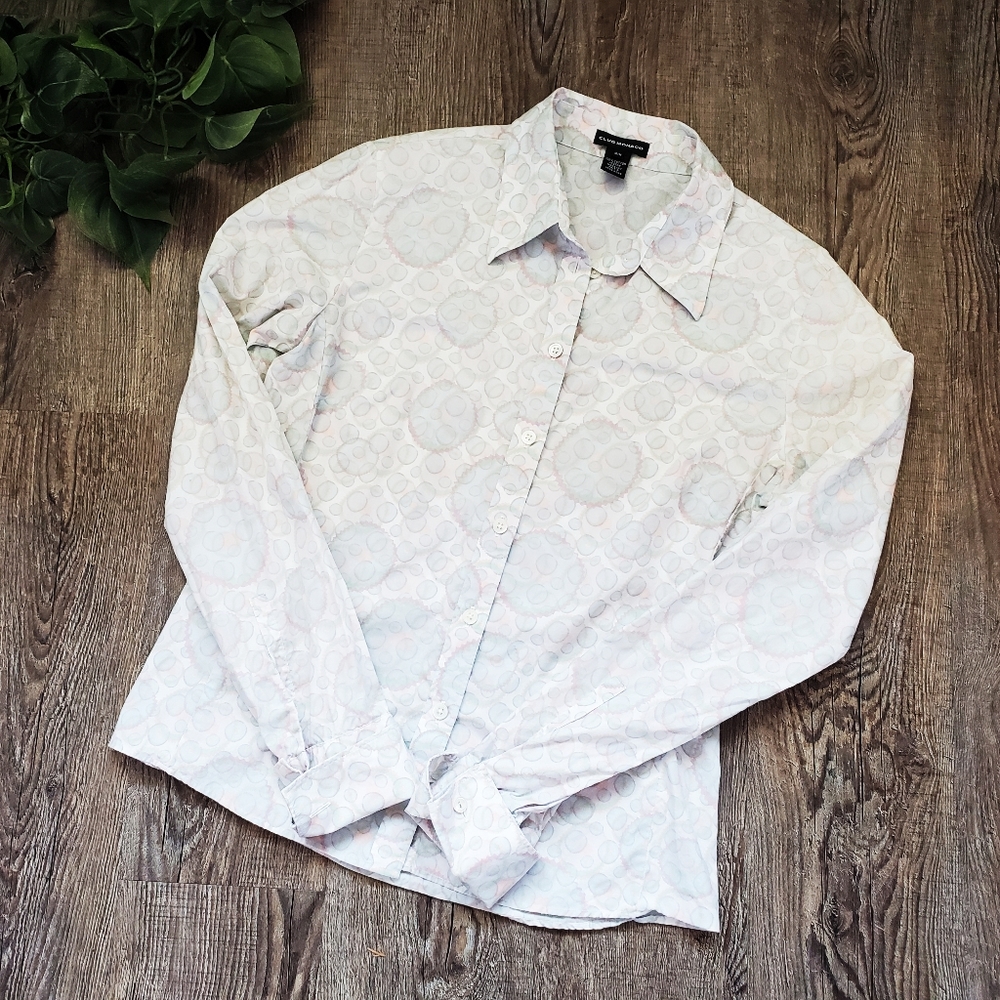 Club Monaco Button Down Shirt Blouse Circle Bubble Classic Neutral Career Office